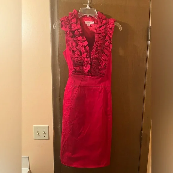 Ted Baker London red ruffle neck belted sheath dress - Picture 2 of 8
